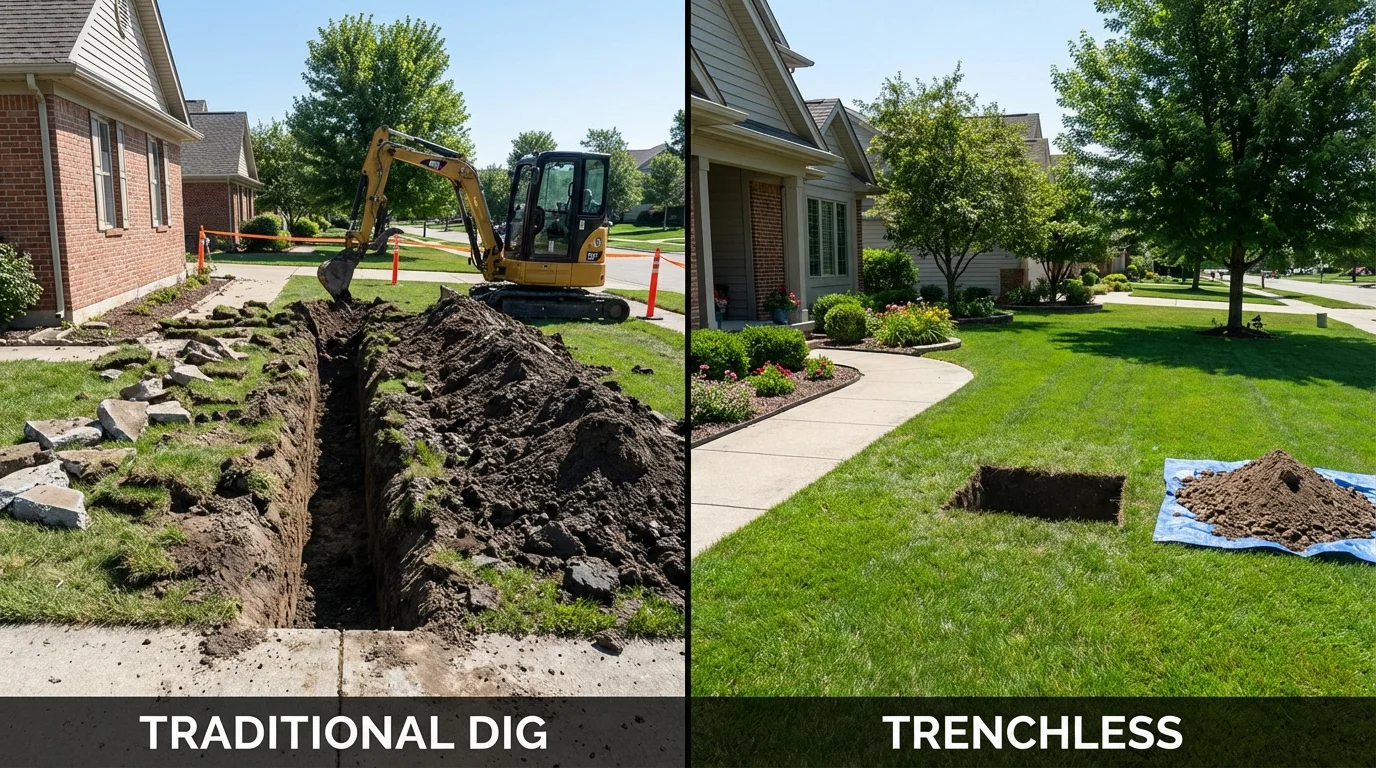 Trenchless sewer repair with minimal yard damage versus traditional excavation in Dermott, AR